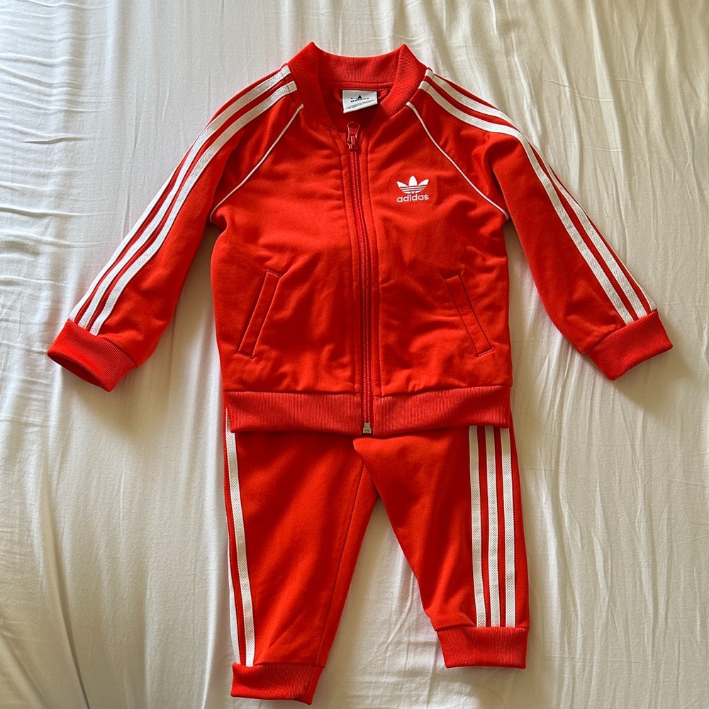 adidas Red Kids Zip-Front Track Jacket and Pants